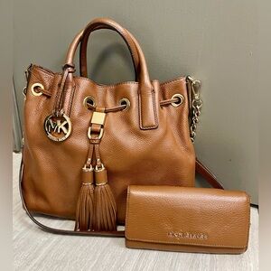 Michael Kors Brown Leather Bucket Bag + Matching Wallet